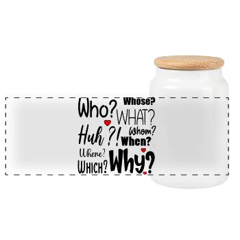 English Questions - Panoramic Cookie Jar with Wooden Lid - white - Front