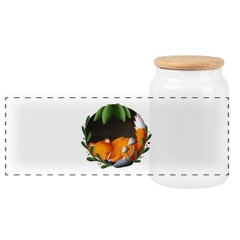 Renard endormi dans le cercle vert - Boîte à biscuits avec couvercle en bois - blanc - Devant