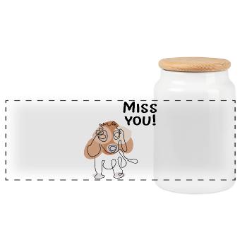 Miss you dog - Panoramic Cookie Jar with Wooden Lid - white - Front