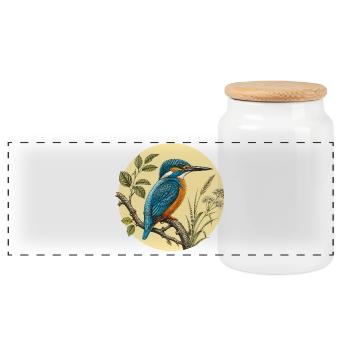 Vintage Botanical Kingfisher - Panoramic Cookie Jar with Wooden Lid - white - Front