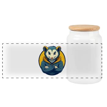 Opossum Kawaii Maskottchen Cartoon Clipart Logo Abzeichen - Panorama Keksdose mit Holzdeckel - Weiß - Vorne