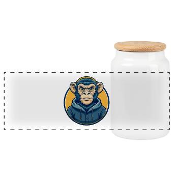 Symbole de Logos de dessins animés de mascotte Monkey Kawaii - Boîte à biscuits avec couvercle en bois - blanc - Devant