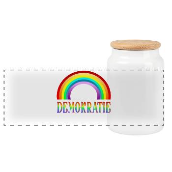 Regenbogen Demokratie - Haltung - Panorama Keksdose mit Holzdeckel - Weiß - Vorne