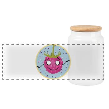 Motif câlin au visage framboise - Boîte à biscuits avec couvercle en bois - blanc - Devant