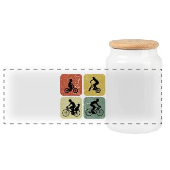 Four Ways to Ride Retro Cyclin - Panoramic Cookie Jar with Wooden Lid - white - Front