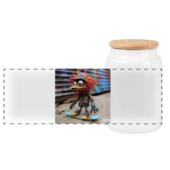 Punk Bird Skateboard Graffiti - Boîte à biscuits avec couvercle en bois - blanc - Devant
