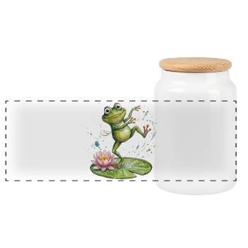 Dancing frog on the lily pad - Panoramic Cookie Jar with Wooden Lid - white - Front