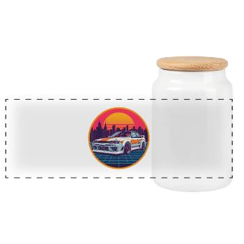 Retro 80er JDM Limousine Neon Cyber City Emblem - Panorama Keksdose mit Holzdeckel - Weiß - Vorne