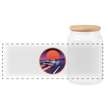 Retro 80er Cyber Supercar Neon Highway Emblem - Panorama Keksdose mit Holzdeckel - Weiß - Vorne