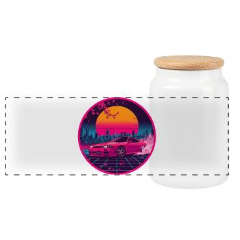 Retro 90er JDM R33 Sakura City Raster-Emblem - Panorama Keksdose mit Holzdeckel - Weiß - Vorne