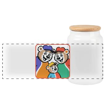 Bear family in colorful cartoon style - Panoramic Cookie Jar with Wooden Lid - white - Front