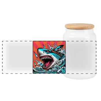 Hai - Panorama Keksdose mit Holzdeckel - Weiß - Vorne