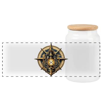 Boussole lumineuse et ancre - Boîte à biscuits avec couvercle en bois - blanc - Devant