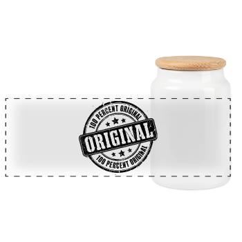 Original – 100 Percent Original Badge & Spruch - Panorama Keksdose mit Holzdeckel - Weiß - Vorne
