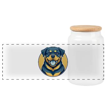 Rottweiler Hund Kawaii Maskottchen Cartoon Clipart Logo - Panorama Keksdose mit Holzdeckel - Weiß - Vorne