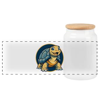 Tortoise Kawaii Maskottchen Cartoon Clipart Logo Abzeichen - Panorama Keksdose mit Holzdeckel - Weiß - Vorne