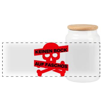 KEINEN BOCK AUF FASCHOS, NO NZS, NO AFD, SKULL ROT - Panorama Keksdose mit Holzdeckel - Weiß - Vorne