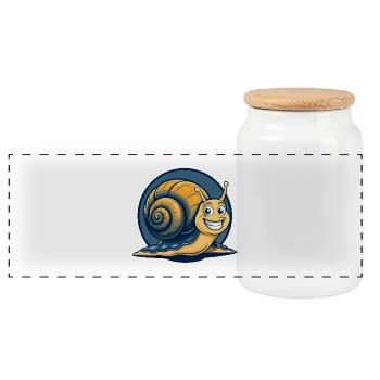 Snail Kawaii Maskottchen Cartoon-Charakter-Clipart-Logo - Panorama Keksdose mit Holzdeckel - Weiß - Vorne