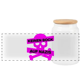 KEINEN BOCK AUF NAZIS, NO NZS, NO AFD, PINK SKULL - Panorama Keksdose mit Holzdeckel - Weiß - Vorne