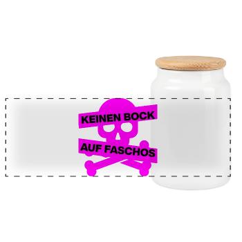 KEINEN BOCK AUF FASCHO, NO NZS, NO AFD, PINK SKULL - Panorama Keksdose mit Holzdeckel - Weiß - Vorne