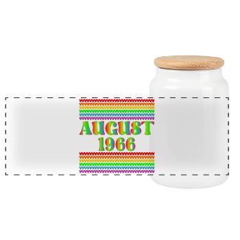 Birthday August 1966 - Rainbow - Panoramic Cookie Jar with Wooden Lid - white - Front