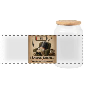 Charging Battery Please Do Not Disturb - Panoramic Cookie Jar with Wooden Lid - white - Front