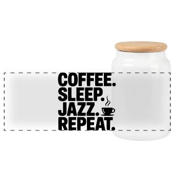 Café. Dors. Jazz. Répétez. - Boîte à biscuits avec couvercle en bois - blanc - Devant
