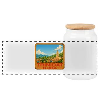 Trinidad Cuba - Panoramic Cookie Jar with Wooden Lid - white - Front