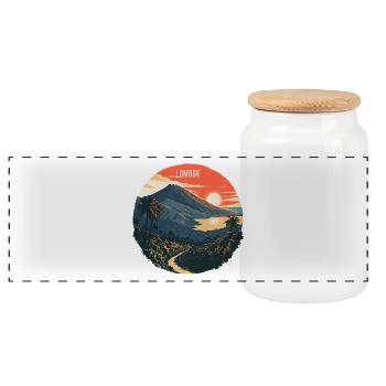 Lombok Vulkanlandschaft Sonnenuntergang - Panorama Keksdose mit Holzdeckel - Weiß - Vorne