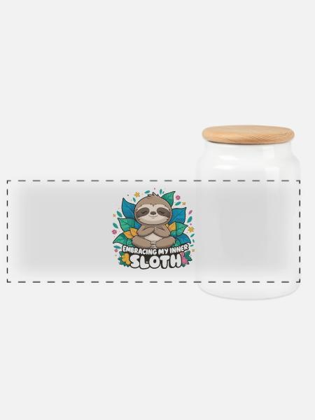 Mein Inner_Sloth umarmen - Panorama Keksdose mit Holzdeckel - Weiß