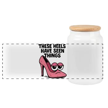 These heels have seen things | Comic High Heels - Panorama Keksdose mit Holzdeckel - Weiß - Vorne