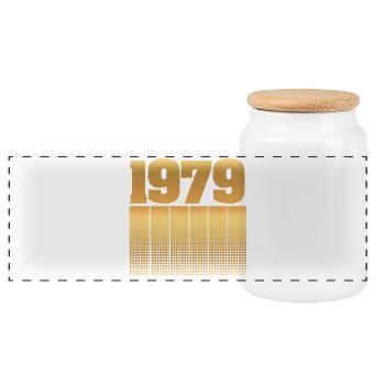 Né en 1979 - Boîte à biscuits avec couvercle en bois - blanc - Devant