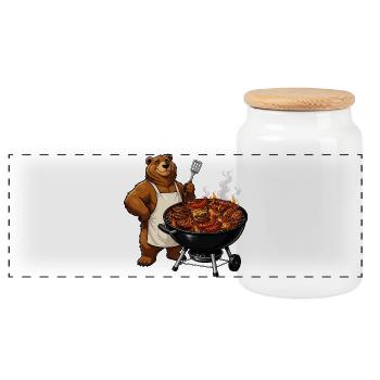 Bear on the Grill – Maître du BBQ - Boîte à biscuits avec couvercle en bois - blanc - Devant