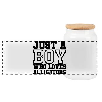 Just A Boy Who Loves Alligators – Alligator Fan De - Panoramic Cookie Jar with Wooden Lid - white - Front