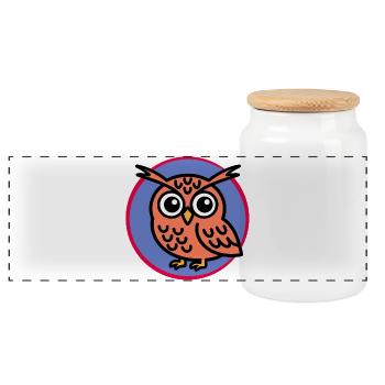 Cartoon Owl - Panoramic Cookie Jar with Wooden Lid - white - Front