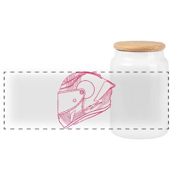 Casque rose néon - Visière - Boîte à biscuits avec couvercle en bois - blanc - Devant