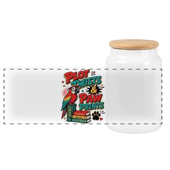 Bücher & Haustiere Papagei Leser Geschenk - Panorama Keksdose mit Holzdeckel - Weiß - Vorne