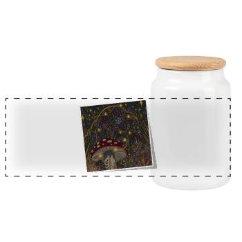 Foto mystischer Pilz Illustration - Panorama Keksdose mit Holzdeckel - Weiß - Vorne