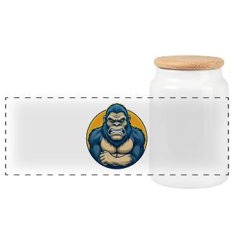 Gorilla Kawaii Maskottchen Cartoon Clipart Logo Abzeichen - Panorama Keksdose mit Holzdeckel - Weiß - Vorne