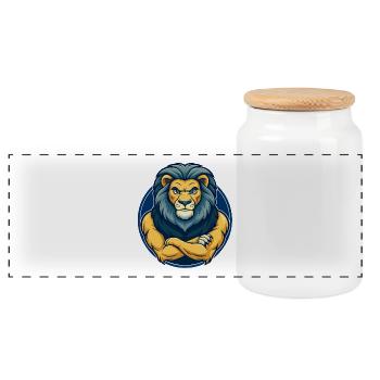 Lion Kawaii Mascotte Personnage de dessin animé Logo clipart - Boîte à biscuits avec couvercle en bois - blanc - Devant