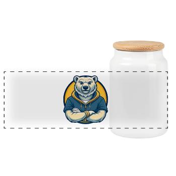 Polar Bear Kawaii Maskottchen-Cartoon-Clipart-Logo - Panorama Keksdose mit Holzdeckel - Weiß - Vorne