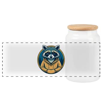 Clipart de dessin animé aquarelle mascotte de Kawaii de raton laveur - Boîte à biscuits avec couvercle en bois - blanc - Devant