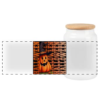 Citrouille d’Halloween - Boîte à biscuits avec couvercle en bois - blanc - Devant