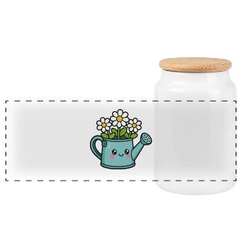 Dessin animé de canne d’arrosage fleuri - Boîte à biscuits avec couvercle en bois - blanc - Devant