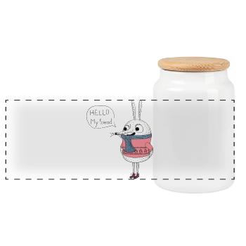Süßer Hase Hello My Friend Cartoon - Panorama Keksdose mit Holzdeckel - Weiß - Vorne
