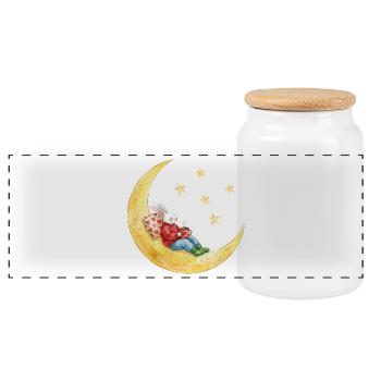 Lapin sur la lune avec du cacao - Boîte à biscuits avec couvercle en bois - blanc - Devant