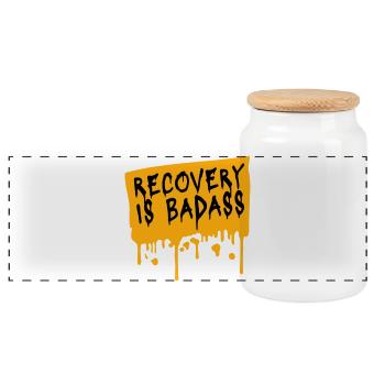 Recovery Is Badass Motivierend Erholung Zitat Logo - Panorama Keksdose mit Holzdeckel - Weiß - Vorne