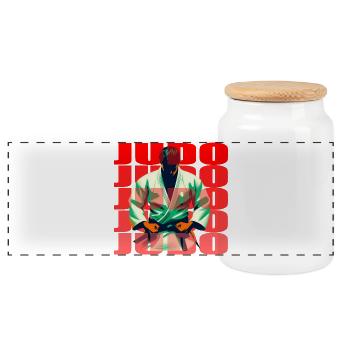 Judo - Panorama Keksdose mit Holzdeckel - Weiß - Vorne