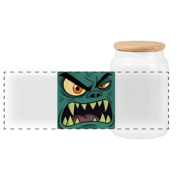 Wütendes Monster Gesicht – Cartoon Vektor Grafik - Panorama Keksdose mit Holzdeckel - Weiß - Vorne