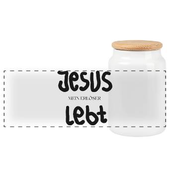 Jesus lebt – Mein Erlöser - Panorama Keksdose mit Holzdeckel - Weiß - Vorne